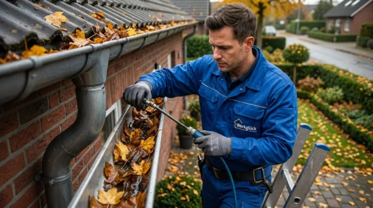 Laub im Fallrohr: Reinigung im Herbst