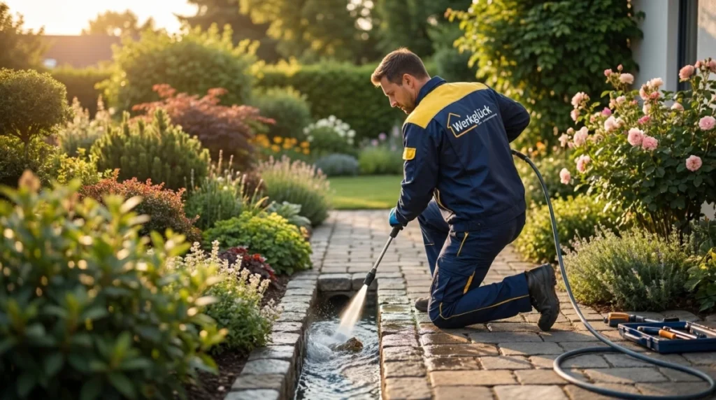 Außenabfluss im Garten reinigen